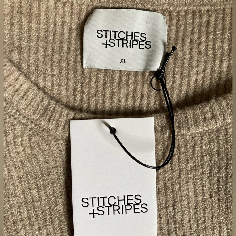 Stitches & Stripes Tan Ribbed Sweater NWT Puffed Sleeves Crew Neck XL - Picture 7 of 9
